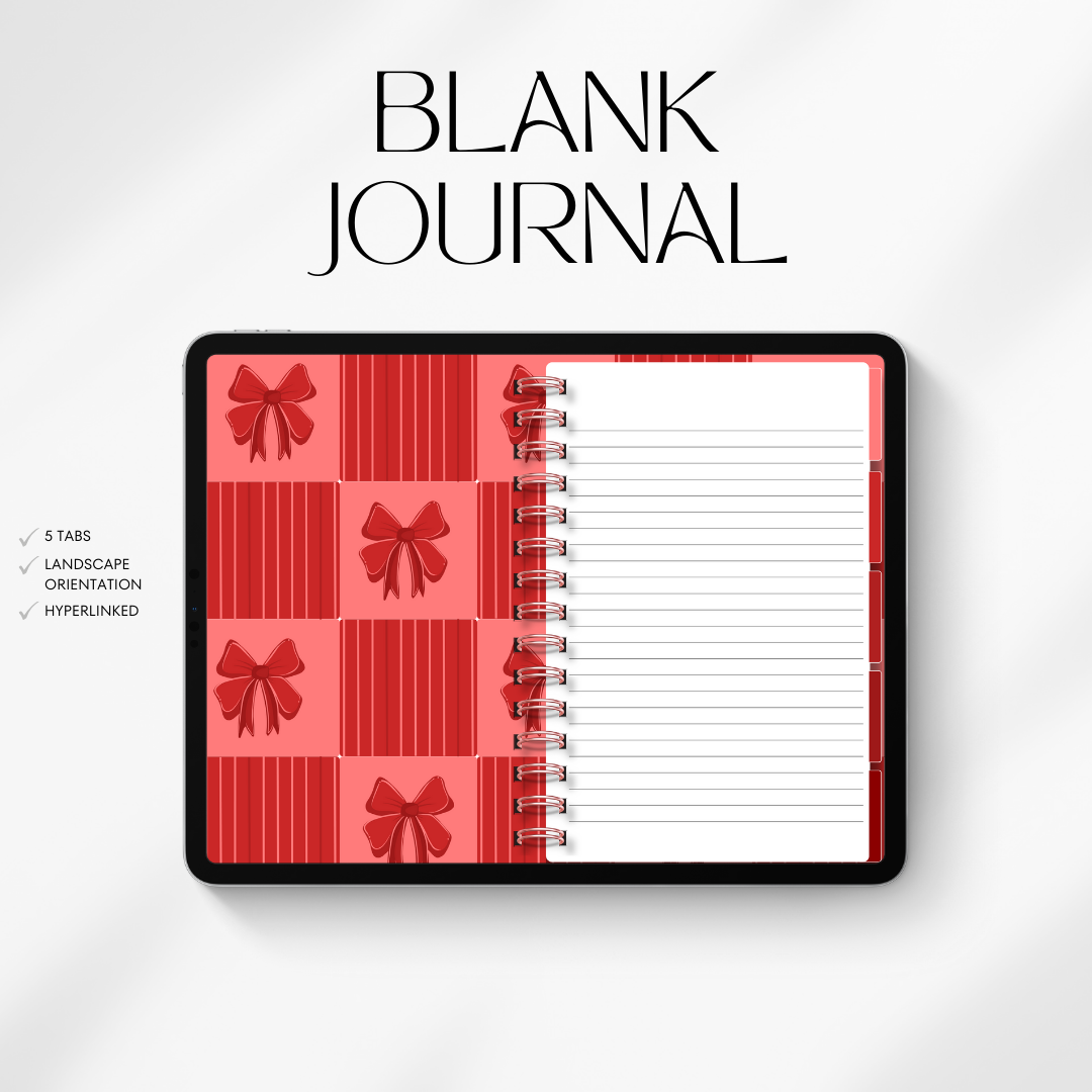 Blank journal with red bow pattern on a white background